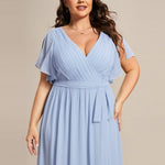 večerní šaty LEORA | V - krk s volánkovými rukávy, dlouhé až na zem, A - line, šifon | Evening Dresses | Elora Praha