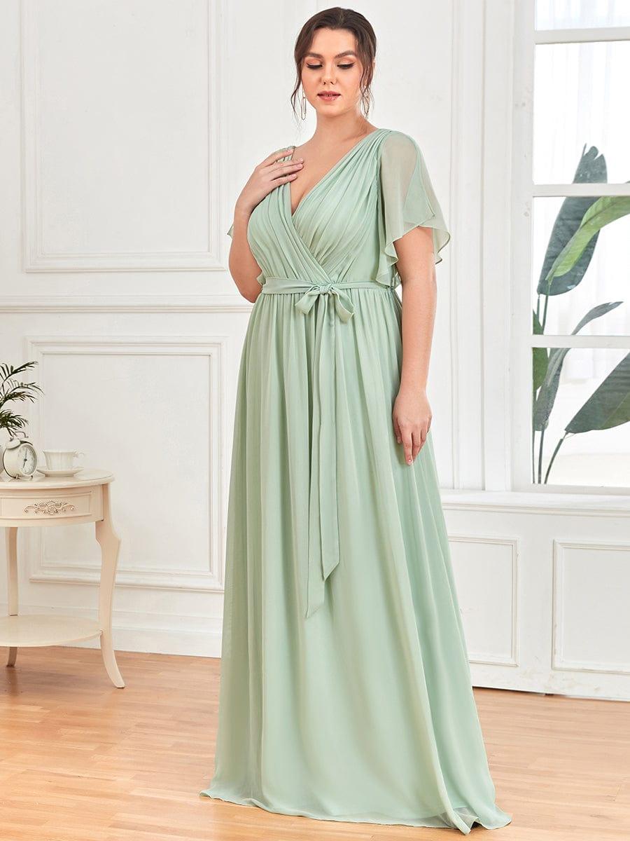 večerní šaty LEORA | V - krk s volánkovými rukávy, dlouhé až na zem, A - line, šifon | Evening Dresses | Elora Praha