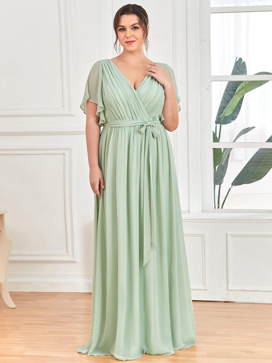 večerní šaty LEORA | V - krk s volánkovými rukávy, dlouhé až na zem, A - line, šifon | Evening Dresses | Elora Praha