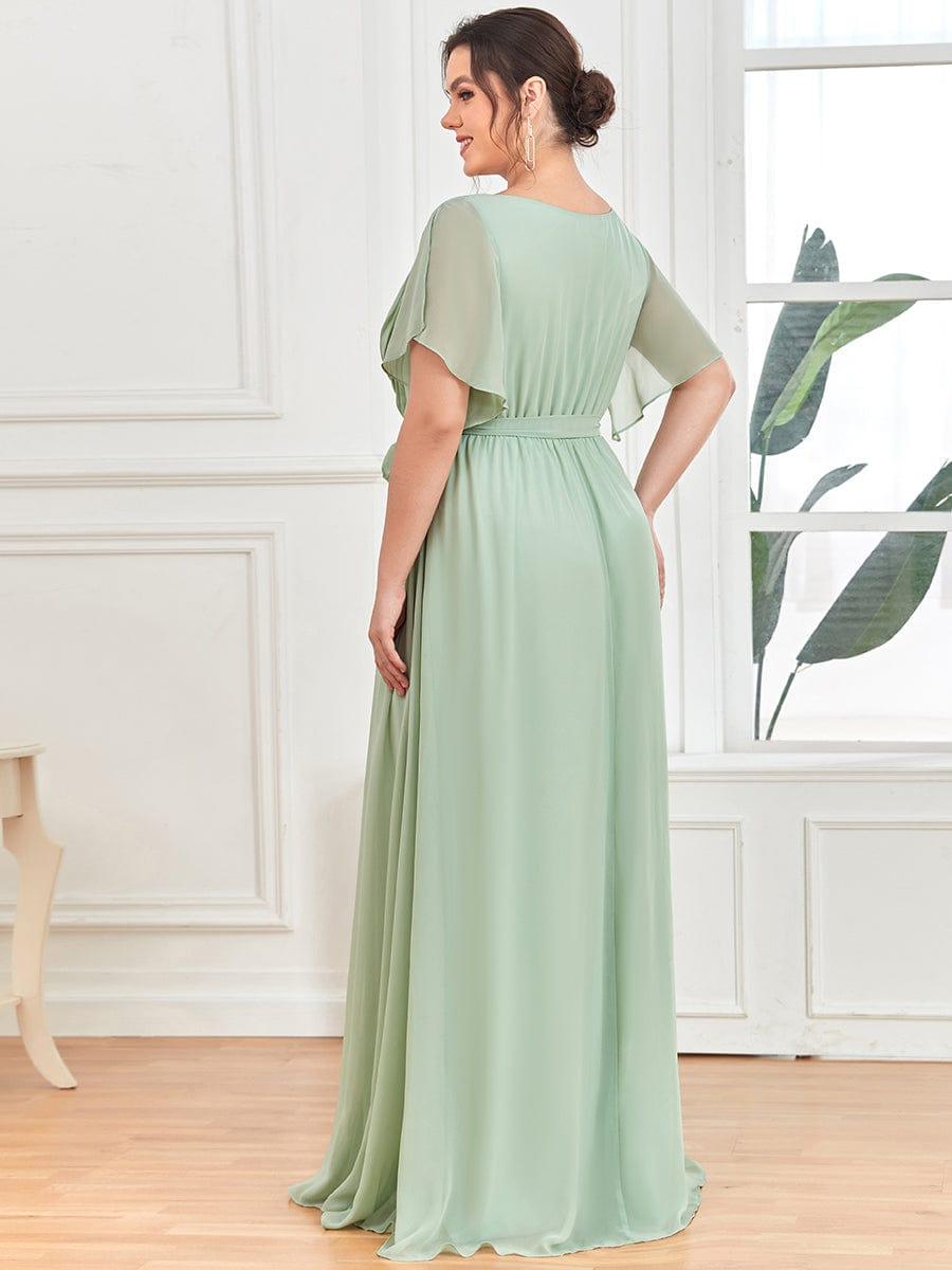 večerní šaty LEORA | V - krk s volánkovými rukávy, dlouhé až na zem, A - line, šifon | Evening Dresses | Elora Praha