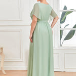 večerní šaty LEORA | V - krk s volánkovými rukávy, dlouhé až na zem, A - line, šifon | Evening Dresses | Elora Praha