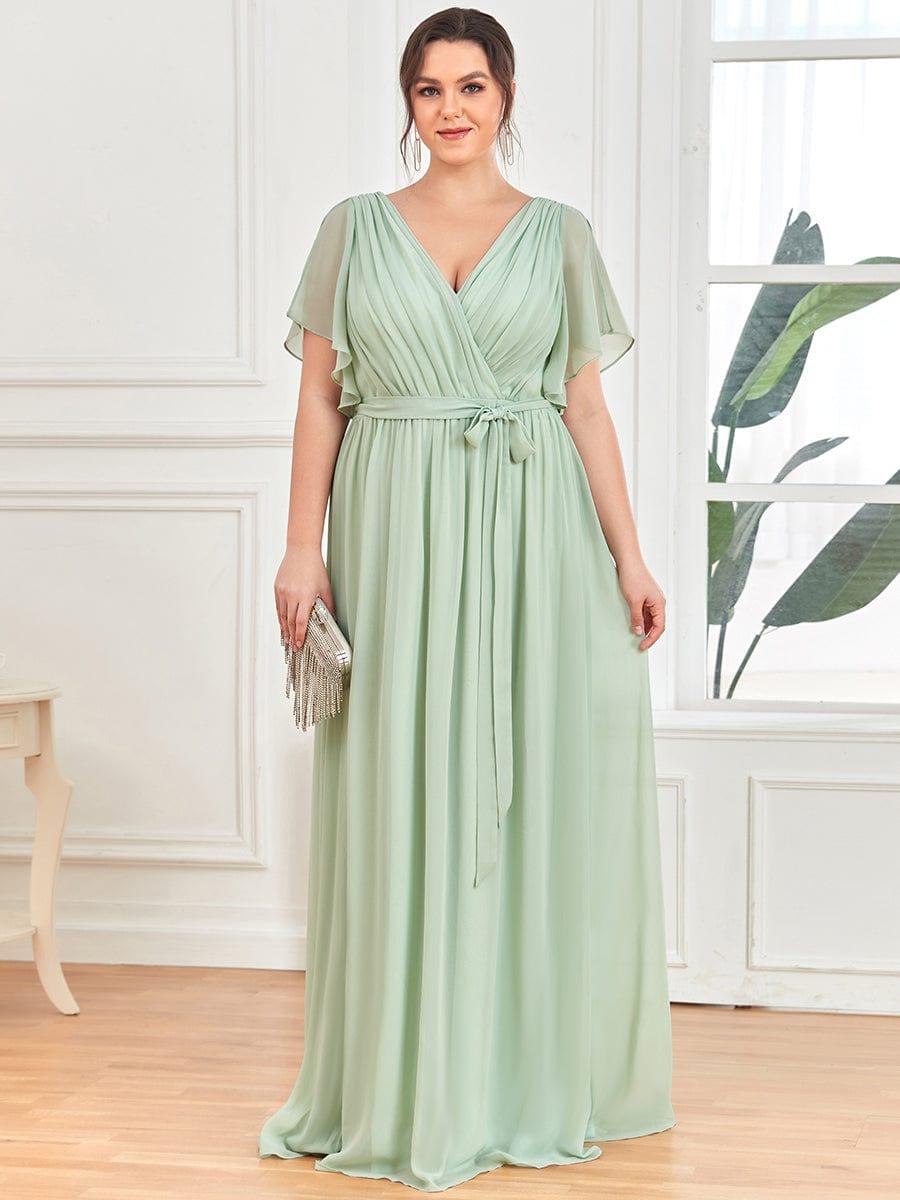 večerní šaty LEORA | V - krk s volánkovými rukávy, dlouhé až na zem, A - line, šifon | Evening Dresses | Elora Praha