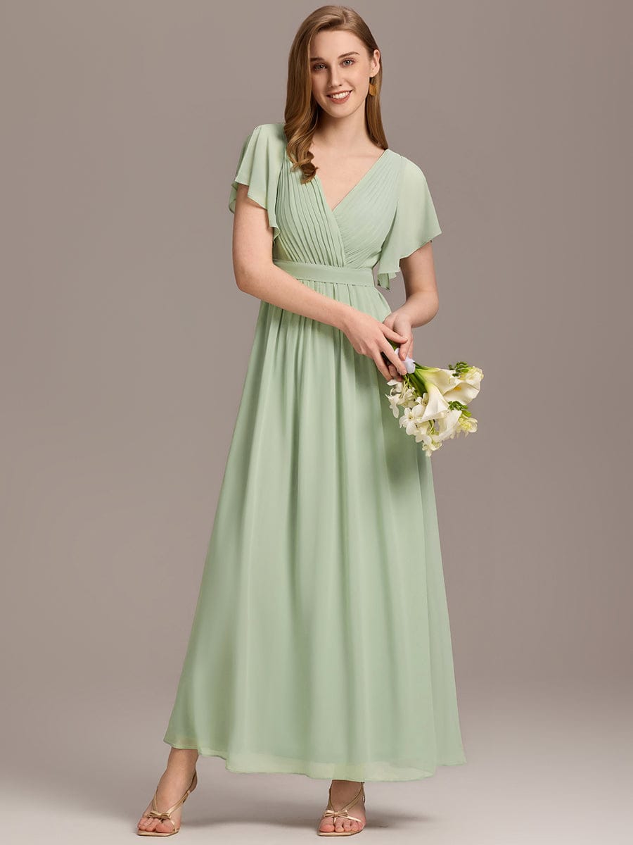 večerní šaty LEORA | V - krk s volánkovými rukávy, dlouhé až na zem, A - line, šifon | Evening Dresses | Elora Praha