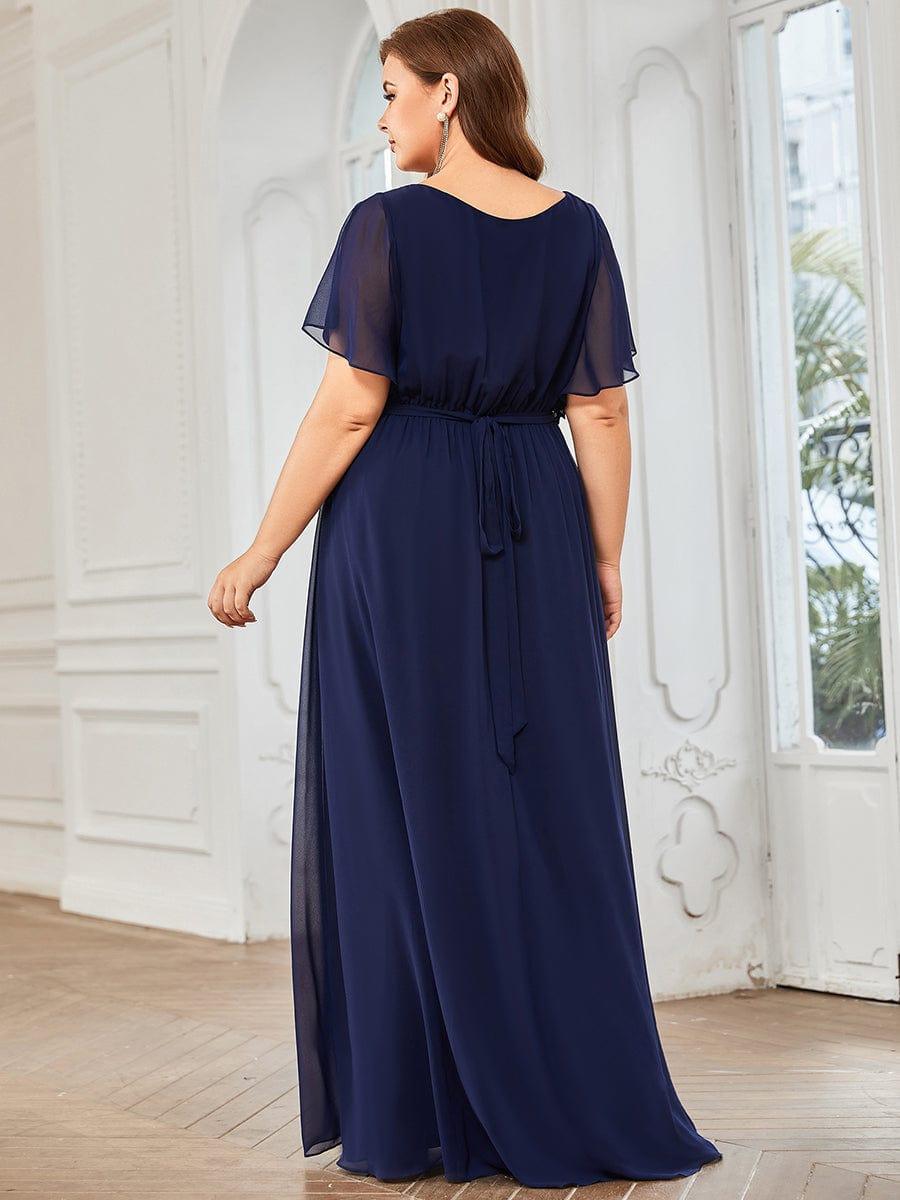 večerní šaty LEORA | V - krk s volánkovými rukávy, dlouhé až na zem, A - line, šifon | Evening Dresses | Elora Praha