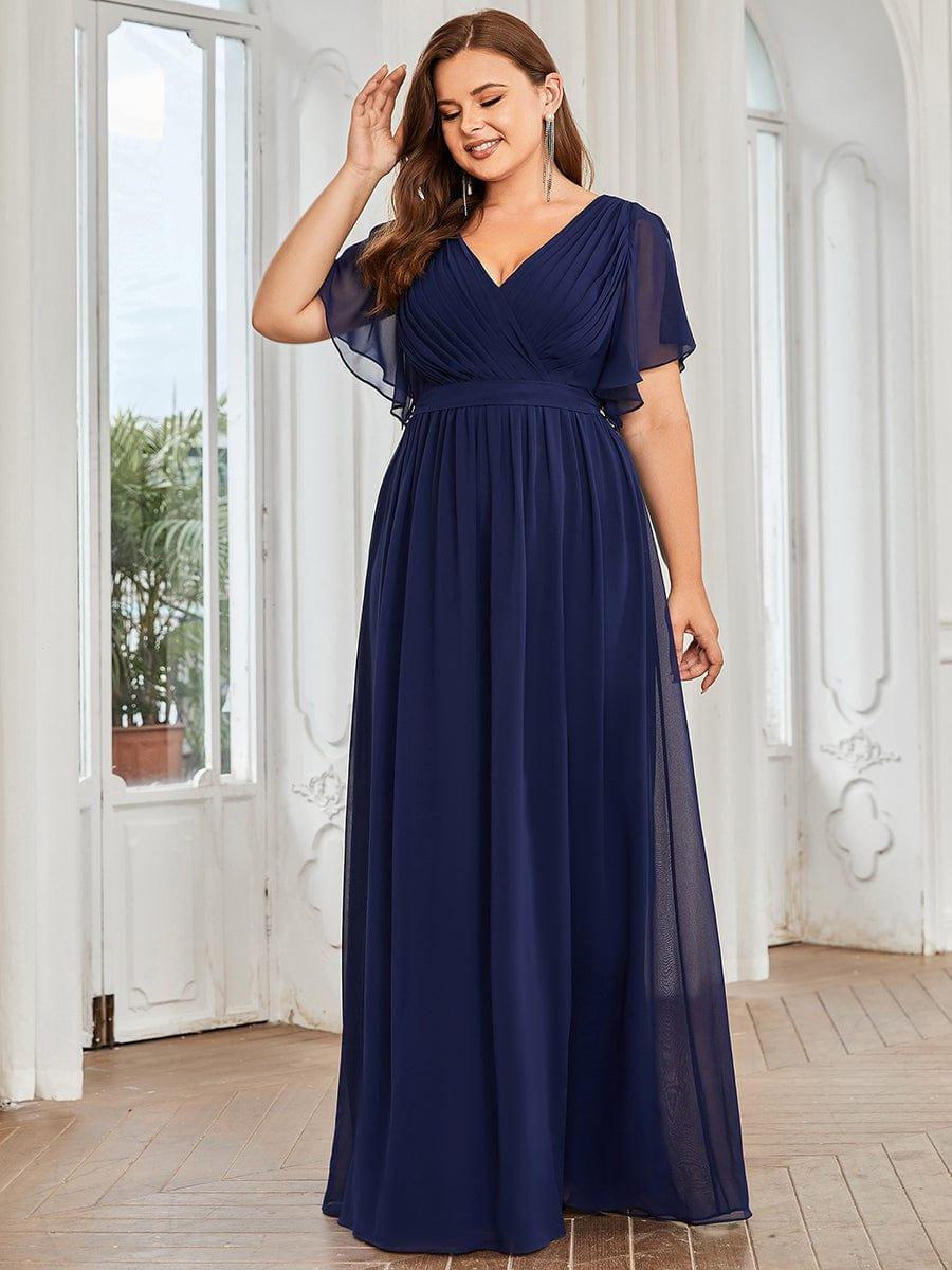 večerní šaty LEORA | V - krk s volánkovými rukávy, dlouhé až na zem, A - line, šifon | Evening Dresses | Elora Praha
