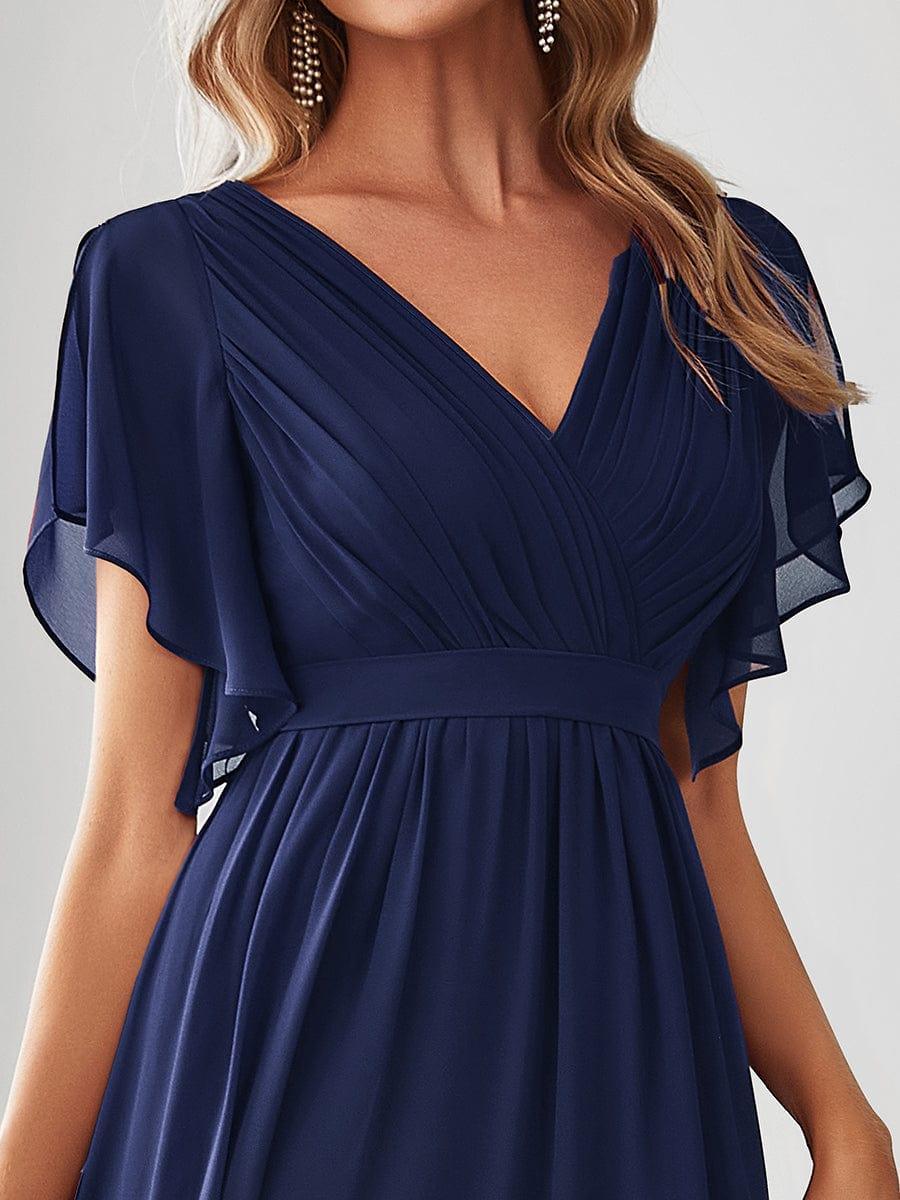 večerní šaty LEORA | V - krk s volánkovými rukávy, dlouhé až na zem, A - line, šifon | Evening Dresses | Elora Praha