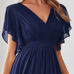 večerní šaty LEORA | V - krk s volánkovými rukávy, dlouhé až na zem, A - line, šifon | Evening Dresses | Elora Praha