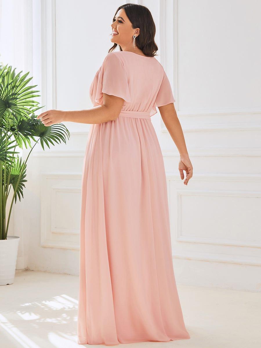 večerní šaty LEORA | V - krk s volánkovými rukávy, dlouhé až na zem, A - line, šifon | Evening Dresses | Elora Praha