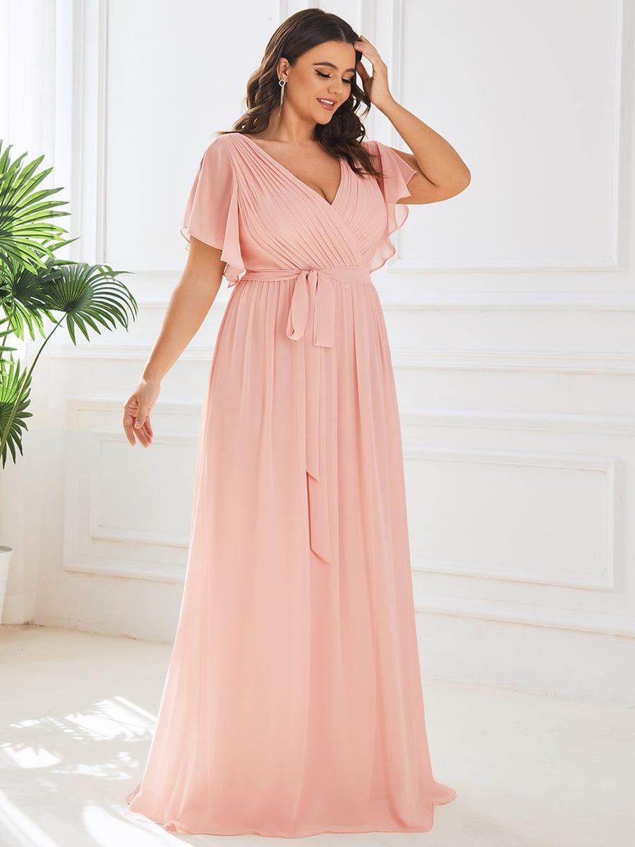 večerní šaty LEORA | V - krk s volánkovými rukávy, dlouhé až na zem, A - line, šifon | Evening Dresses | Elora Praha