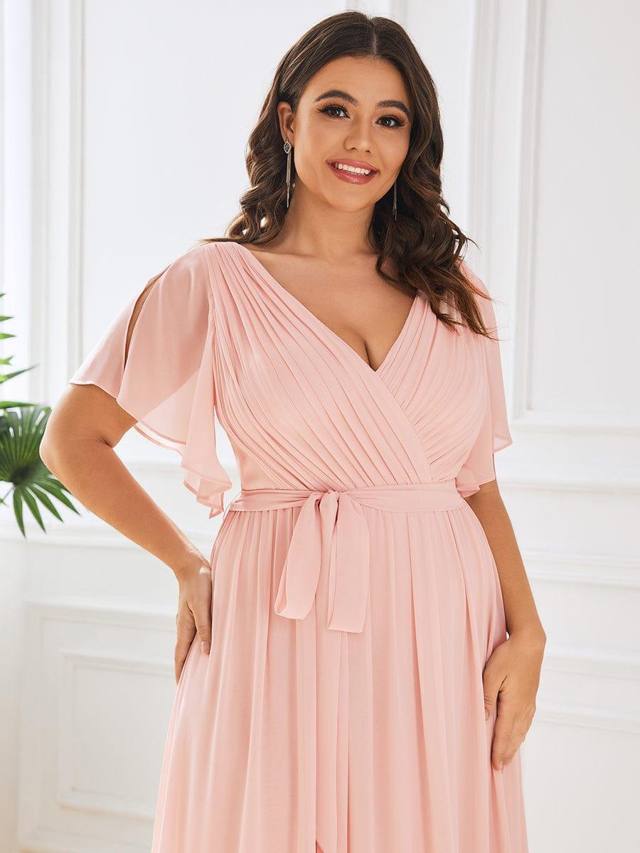 večerní šaty LEORA | V - krk s volánkovými rukávy, dlouhé až na zem, A - line, šifon | Evening Dresses | Elora Praha