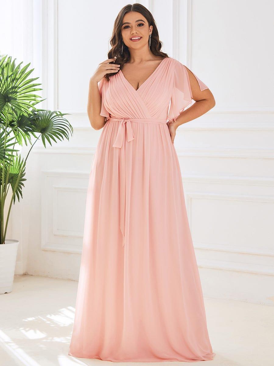 večerní šaty LEORA | V - krk s volánkovými rukávy, dlouhé až na zem, A - line, šifon | Evening Dresses | Elora Praha