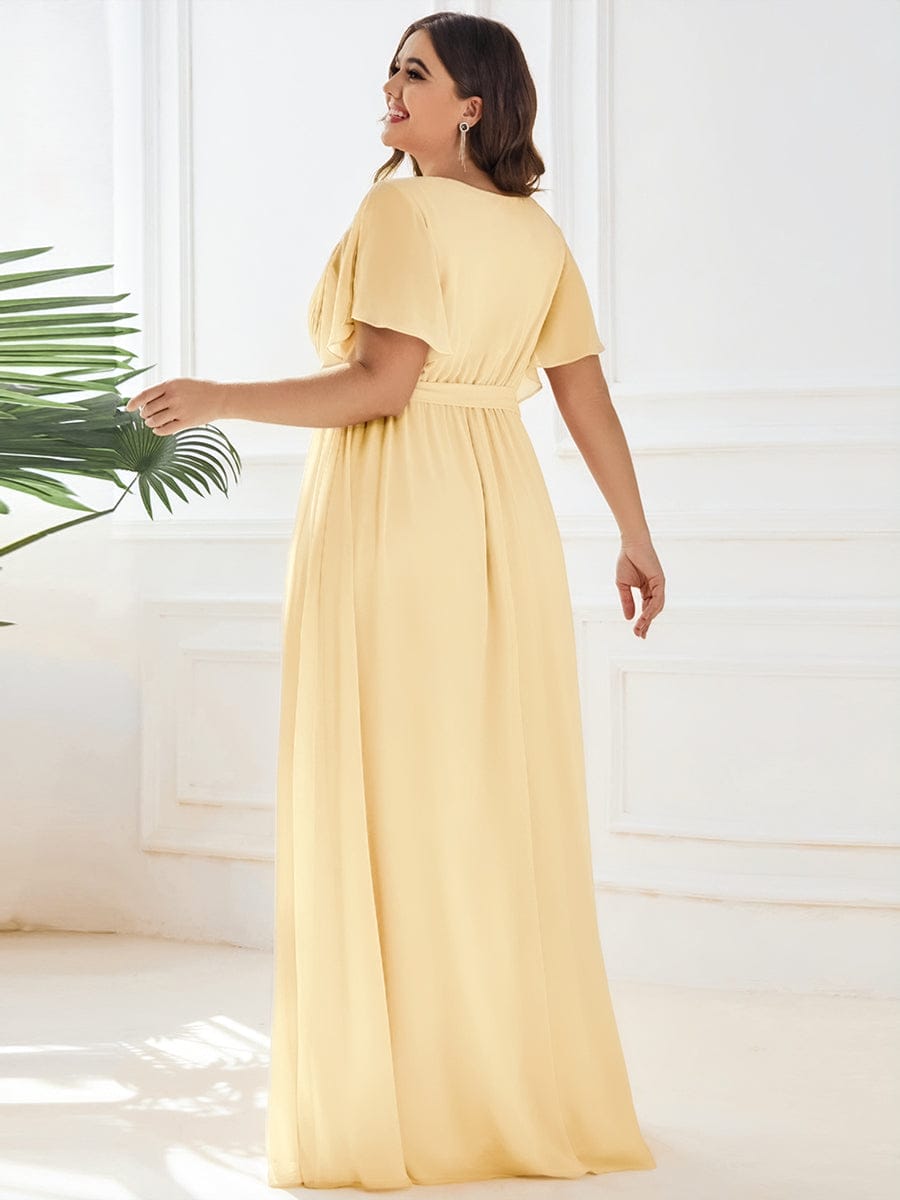 večerní šaty LEORA | V - krk s volánkovými rukávy, dlouhé až na zem, A - line, šifon | Evening Dresses | Elora Praha
