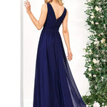 večerní šaty HUSH|V výstřih bez rukávů s plisováním z chiffon | Evening Dresses | Elora Praha