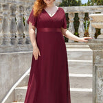 MONICA | Dlouhé šaty pro družičky s empírovým pasem a krátkými volánkovými rukávy | Bridesmaid Dresses | Elora Praha