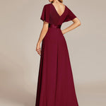 MONICA | Dlouhé šaty pro družičky s empírovým pasem a krátkými volánkovými rukávy | Bridesmaid Dresses | Elora Praha
