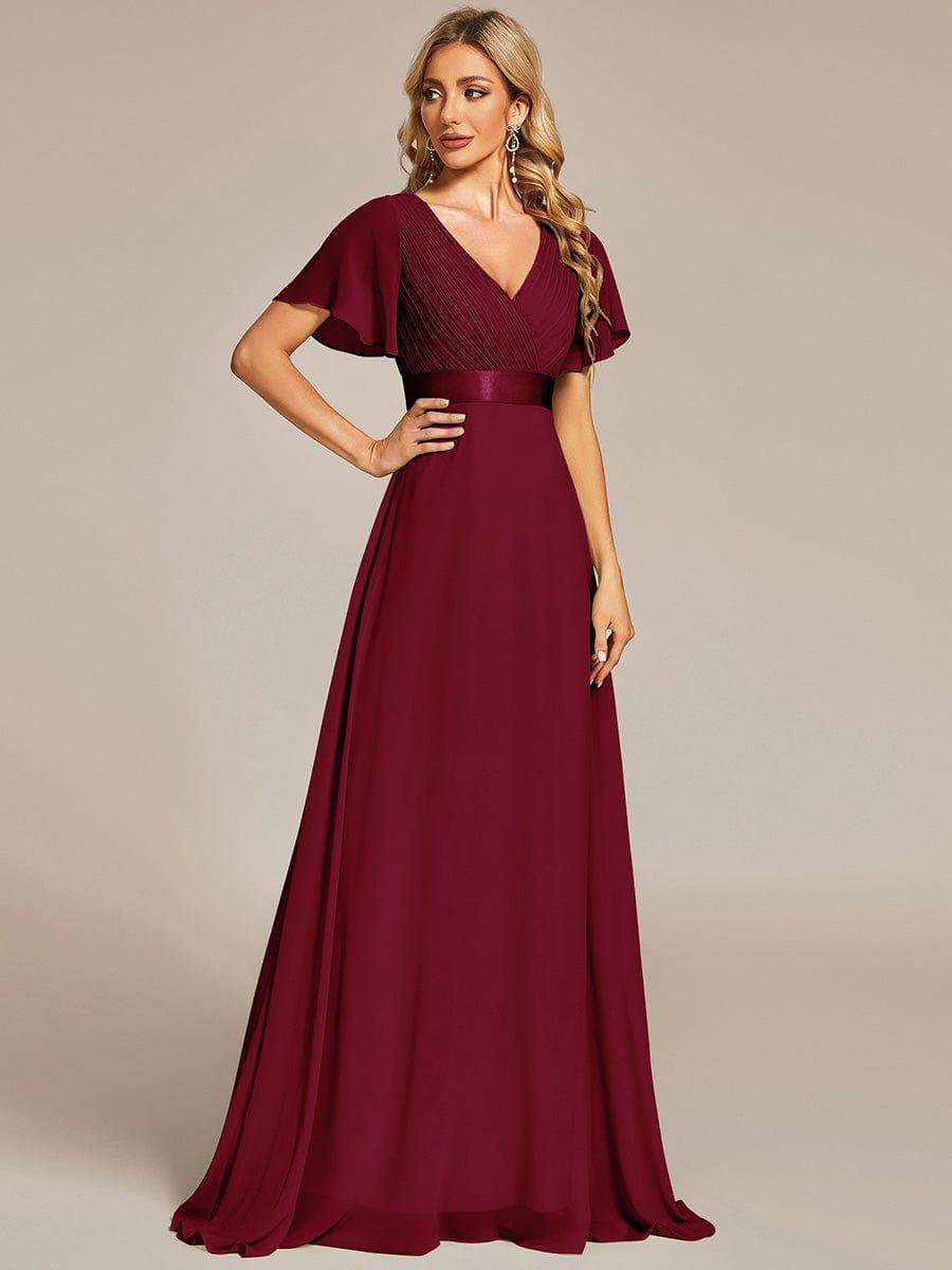 MONICA | Dlouhé šaty pro družičky s empírovým pasem a krátkými volánkovými rukávy | Bridesmaid Dresses | Elora Praha