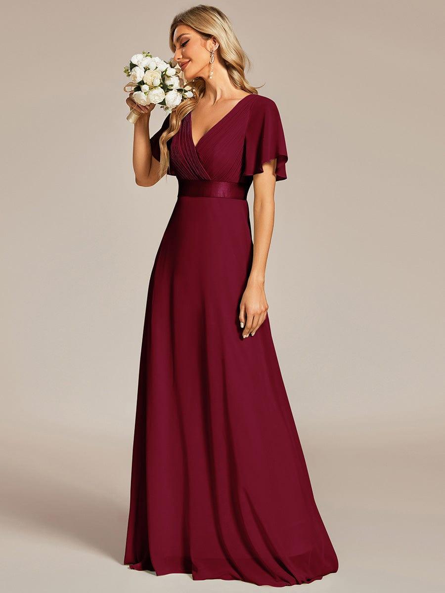 MONICA | Dlouhé šaty pro družičky s empírovým pasem a krátkými volánkovými rukávy | Bridesmaid Dresses | Elora Praha