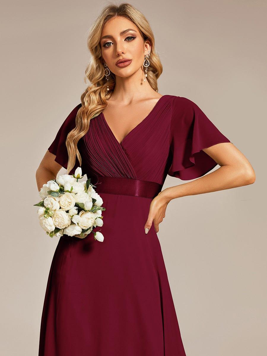 MONICA | Dlouhé šaty pro družičky s empírovým pasem a krátkými volánkovými rukávy | Bridesmaid Dresses | Elora Praha