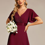 MONICA | Dlouhé šaty pro družičky s empírovým pasem a krátkými volánkovými rukávy | Bridesmaid Dresses | Elora Praha