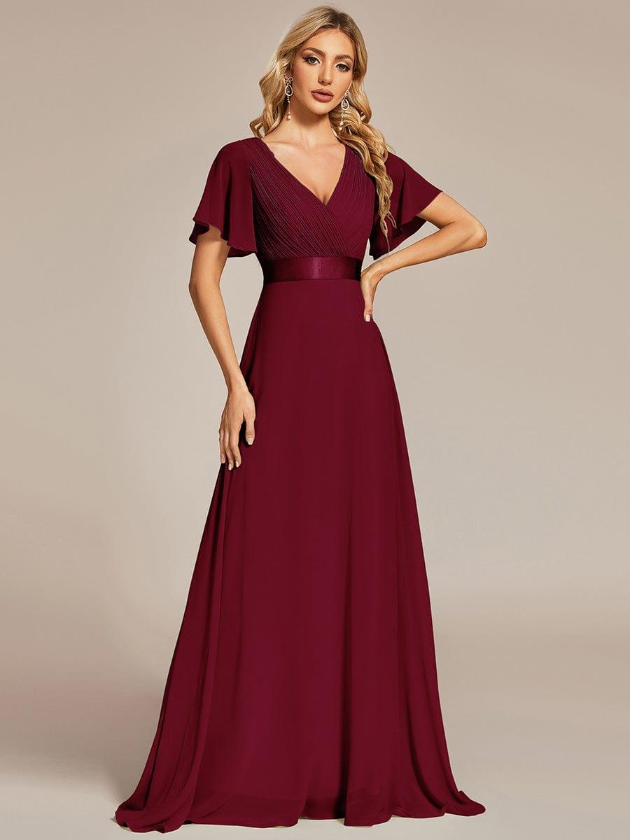MONICA | Dlouhé šaty pro družičky s empírovým pasem a krátkými volánkovými rukávy | Bridesmaid Dresses | Elora Praha