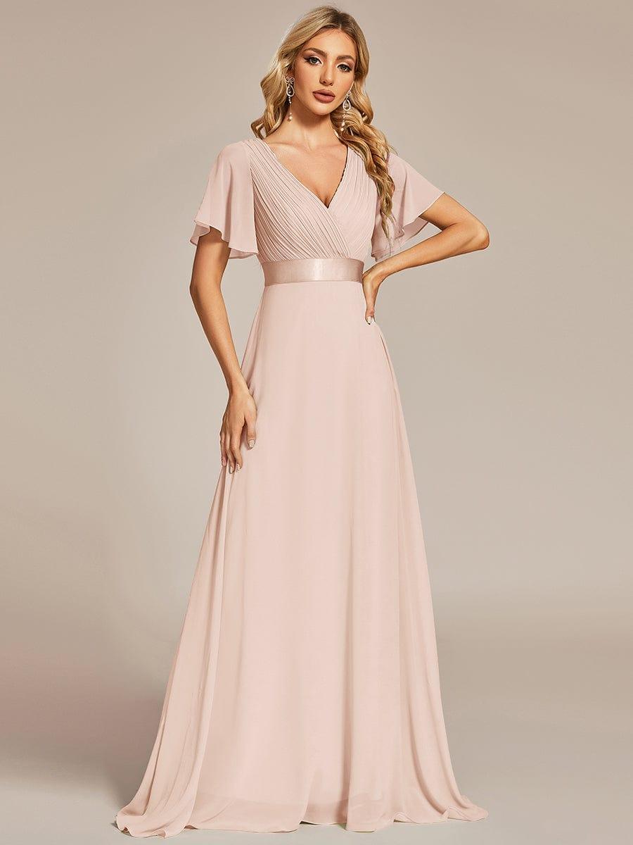 MONICA | Dlouhé šaty pro družičky s empírovým pasem a krátkými volánkovými rukávy | Bridesmaid Dresses | Elora Praha