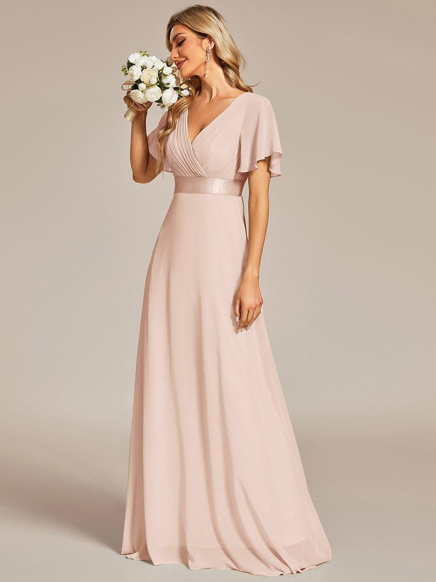 MONICA | Dlouhé šaty pro družičky s empírovým pasem a krátkými volánkovými rukávy | Bridesmaid Dresses | Elora Praha