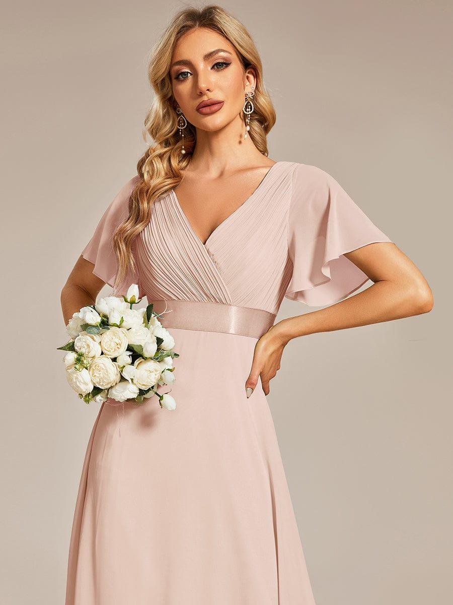 MONICA | Dlouhé šaty pro družičky s empírovým pasem a krátkými volánkovými rukávy | Bridesmaid Dresses | Elora Praha
