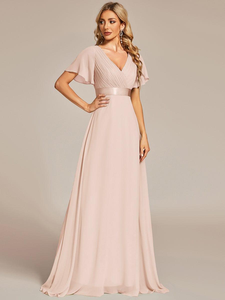 MONICA | Dlouhé šaty pro družičky s empírovým pasem a krátkými volánkovými rukávy | Bridesmaid Dresses | Elora Praha