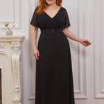 MONICA | Dlouhé šaty pro družičky s empírovým pasem a krátkými volánkovými rukávy | Bridesmaid Dresses | Elora Praha
