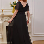 MONICA | Dlouhé šaty pro družičky s empírovým pasem a krátkými volánkovými rukávy | Bridesmaid Dresses | Elora Praha