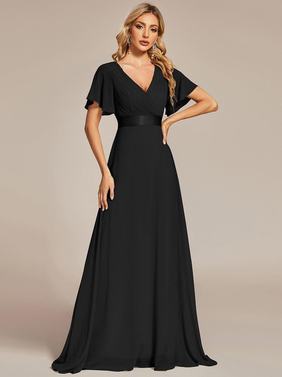 MONICA | Dlouhé šaty pro družičky s empírovým pasem a krátkými volánkovými rukávy | Bridesmaid Dresses | Elora Praha