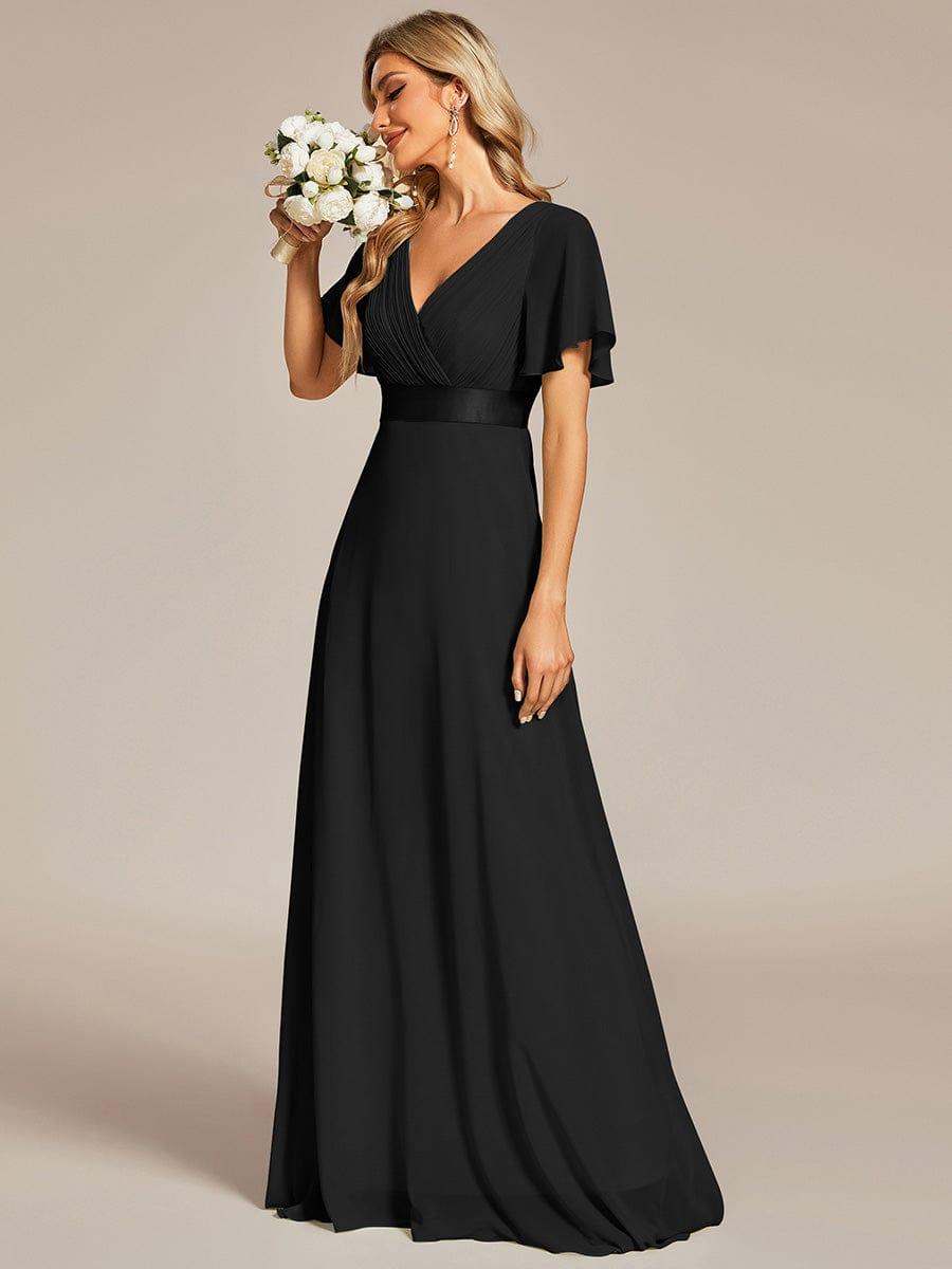 MONICA | Dlouhé šaty pro družičky s empírovým pasem a krátkými volánkovými rukávy | Bridesmaid Dresses | Elora Praha