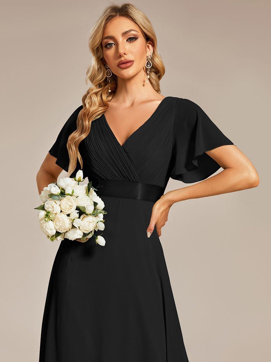 MONICA | Dlouhé šaty pro družičky s empírovým pasem a krátkými volánkovými rukávy | Bridesmaid Dresses | Elora Praha