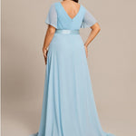 MONICA | Dlouhé šaty pro družičky s empírovým pasem a krátkými volánkovými rukávy | Bridesmaid Dresses | Elora Praha