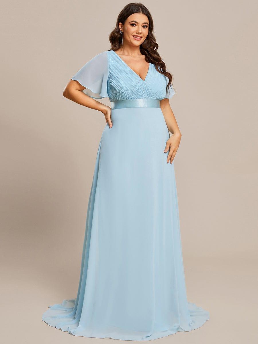 MONICA | Dlouhé šaty pro družičky s empírovým pasem a krátkými volánkovými rukávy | Bridesmaid Dresses | Elora Praha