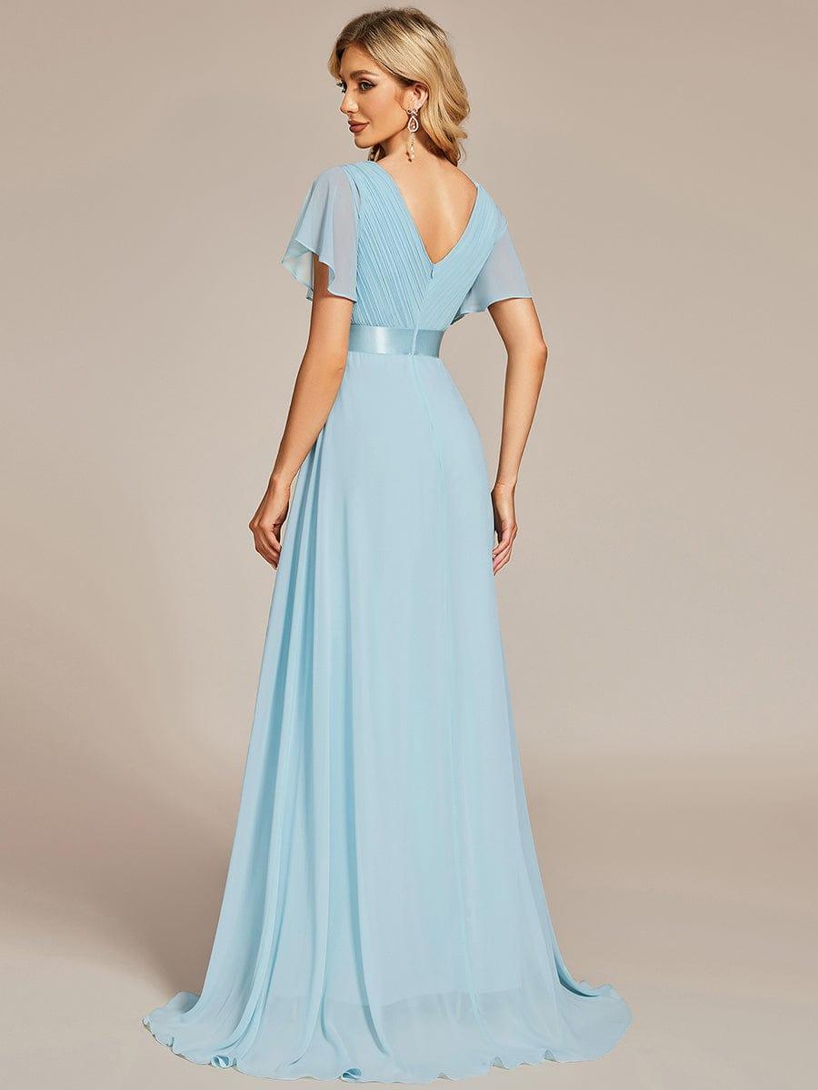 MONICA | Dlouhé šaty pro družičky s empírovým pasem a krátkými volánkovými rukávy | Bridesmaid Dresses | Elora Praha