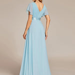 MONICA | Dlouhé šaty pro družičky s empírovým pasem a krátkými volánkovými rukávy | Bridesmaid Dresses | Elora Praha