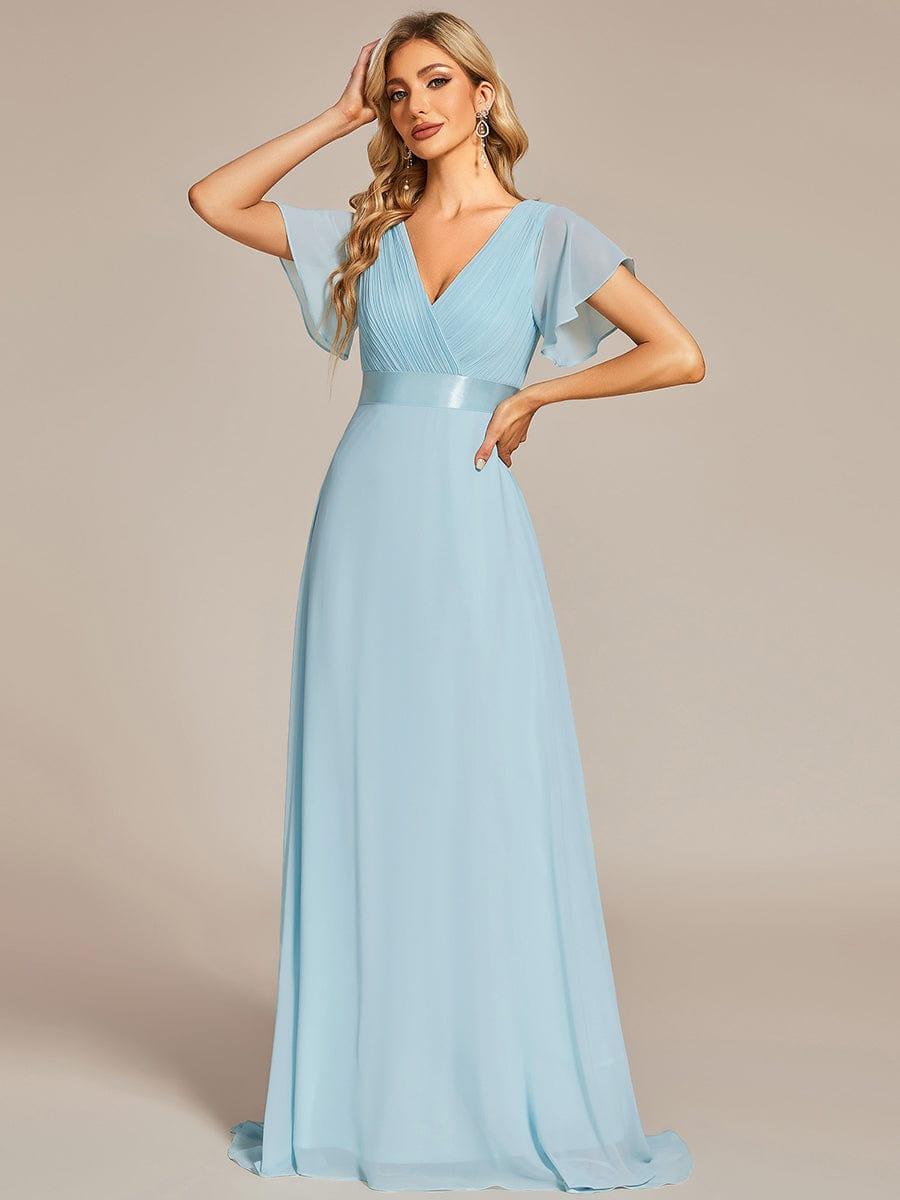 MONICA | Dlouhé šaty pro družičky s empírovým pasem a krátkými volánkovými rukávy | Bridesmaid Dresses | Elora Praha