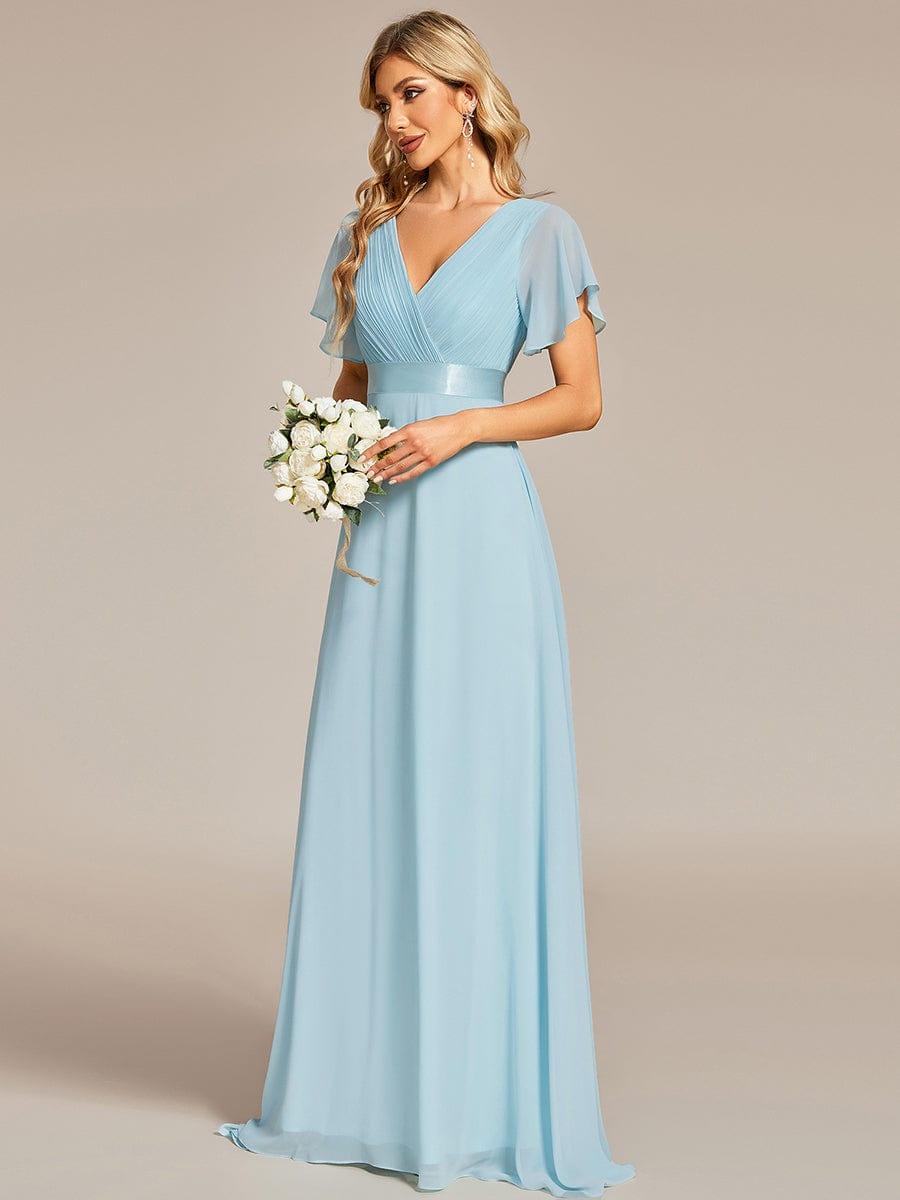MONICA | Dlouhé šaty pro družičky s empírovým pasem a krátkými volánkovými rukávy | Bridesmaid Dresses | Elora Praha