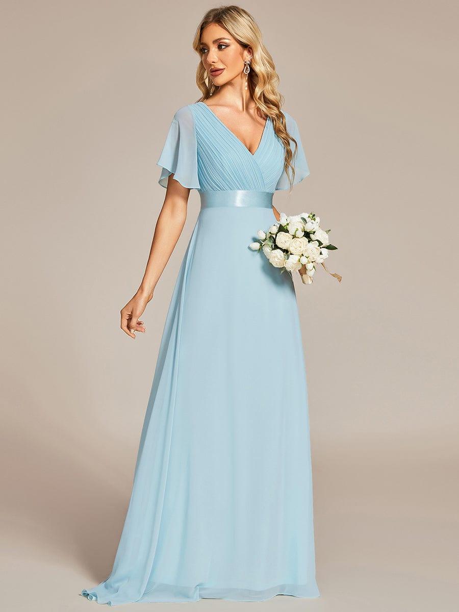 MONICA | Dlouhé šaty pro družičky s empírovým pasem a krátkými volánkovými rukávy | Bridesmaid Dresses | Elora Praha