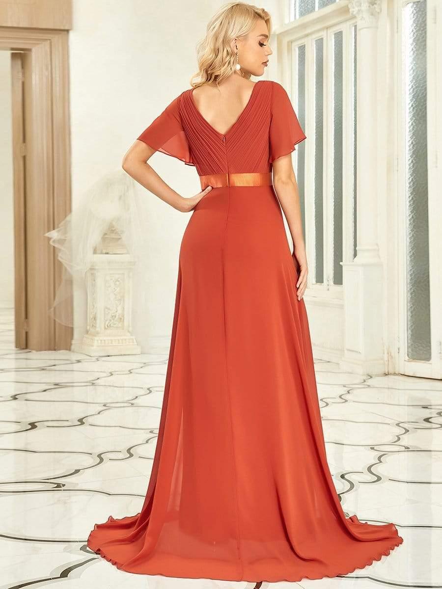 MONICA | Dlouhé šaty pro družičky s empírovým pasem a krátkými volánkovými rukávy | Bridesmaid Dresses | Elora Praha