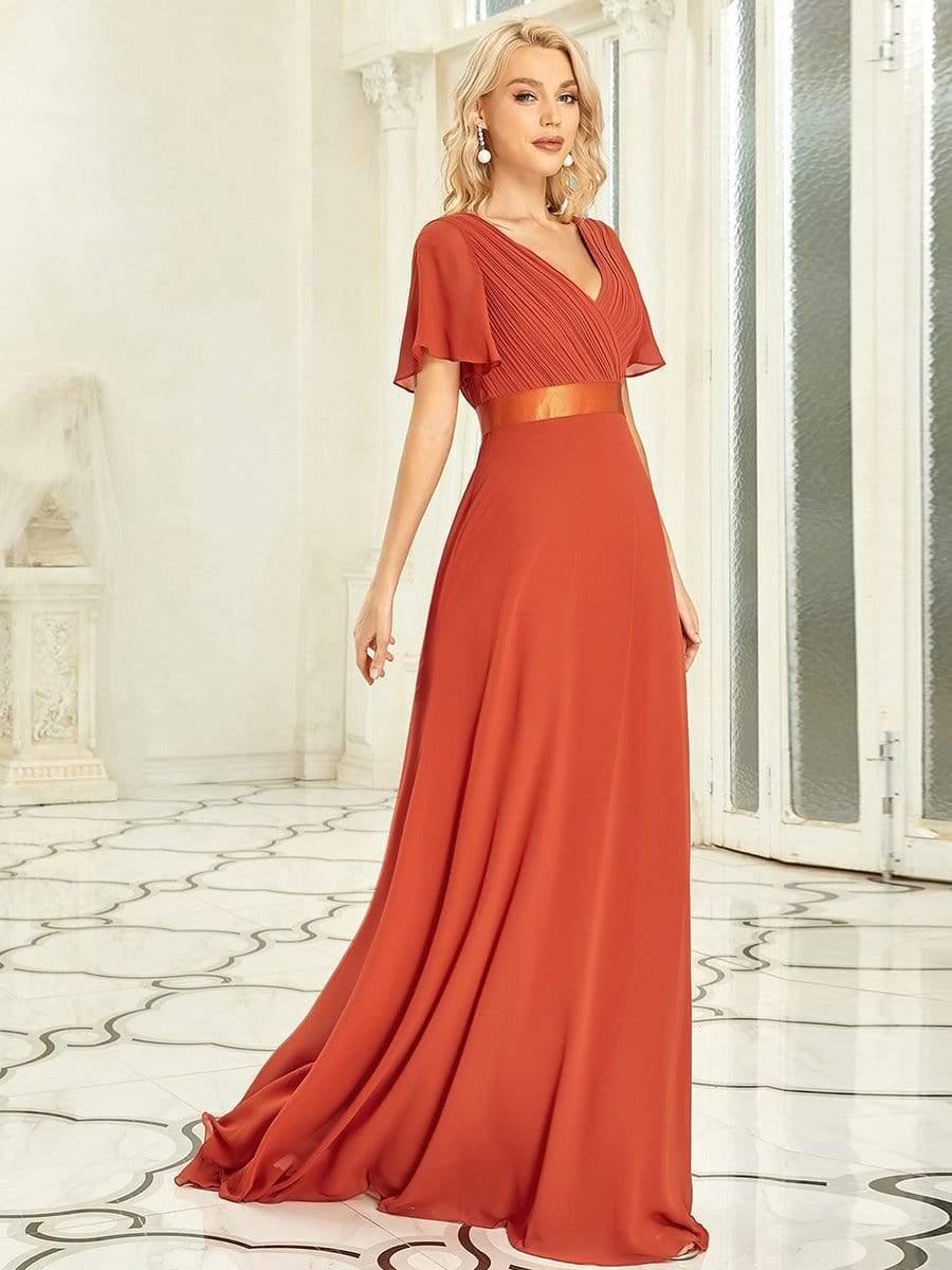 MONICA | Dlouhé šaty pro družičky s empírovým pasem a krátkými volánkovými rukávy | Bridesmaid Dresses | Elora Praha