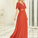 MONICA | Dlouhé šaty pro družičky s empírovým pasem a krátkými volánkovými rukávy | Bridesmaid Dresses | Elora Praha