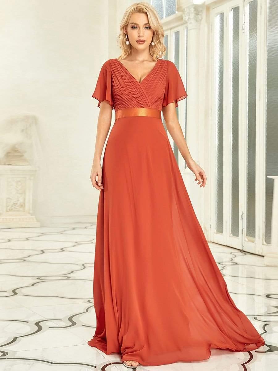 MONICA | Dlouhé šaty pro družičky s empírovým pasem a krátkými volánkovými rukávy | Bridesmaid Dresses | Elora Praha