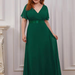 MONICA | Dlouhé šaty pro družičky s empírovým pasem a krátkými volánkovými rukávy | Bridesmaid Dresses | Elora Praha