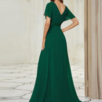 MONICA | Dlouhé šaty pro družičky s empírovým pasem a krátkými volánkovými rukávy | Bridesmaid Dresses | Elora Praha