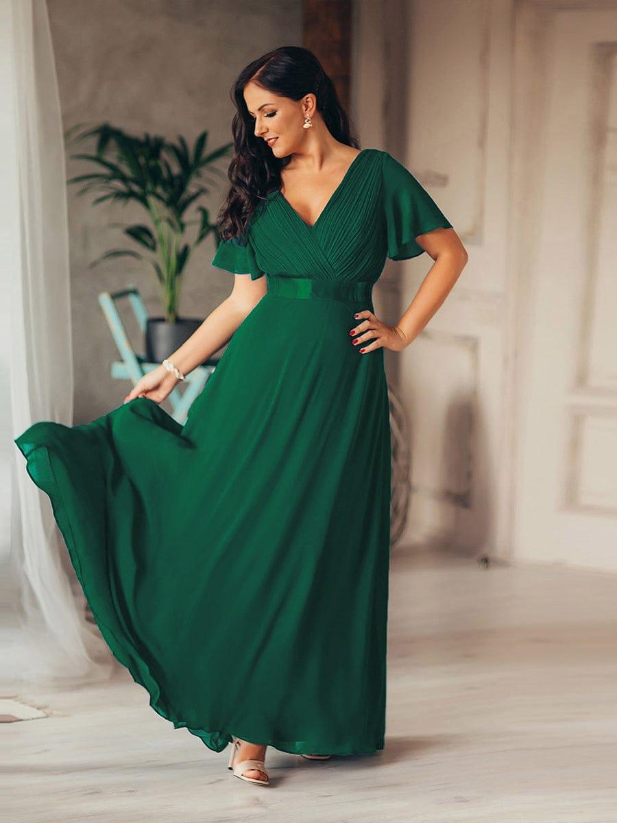 MONICA | Dlouhé šaty pro družičky s empírovým pasem a krátkými volánkovými rukávy | Bridesmaid Dresses | Elora Praha