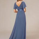 MONICA | Dlouhé šaty pro družičky s empírovým pasem a krátkými volánkovými rukávy | Bridesmaid Dresses | Elora Praha