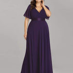 MONICA | Dlouhé šaty pro družičky s empírovým pasem a krátkými volánkovými rukávy | Bridesmaid Dresses | Elora Praha