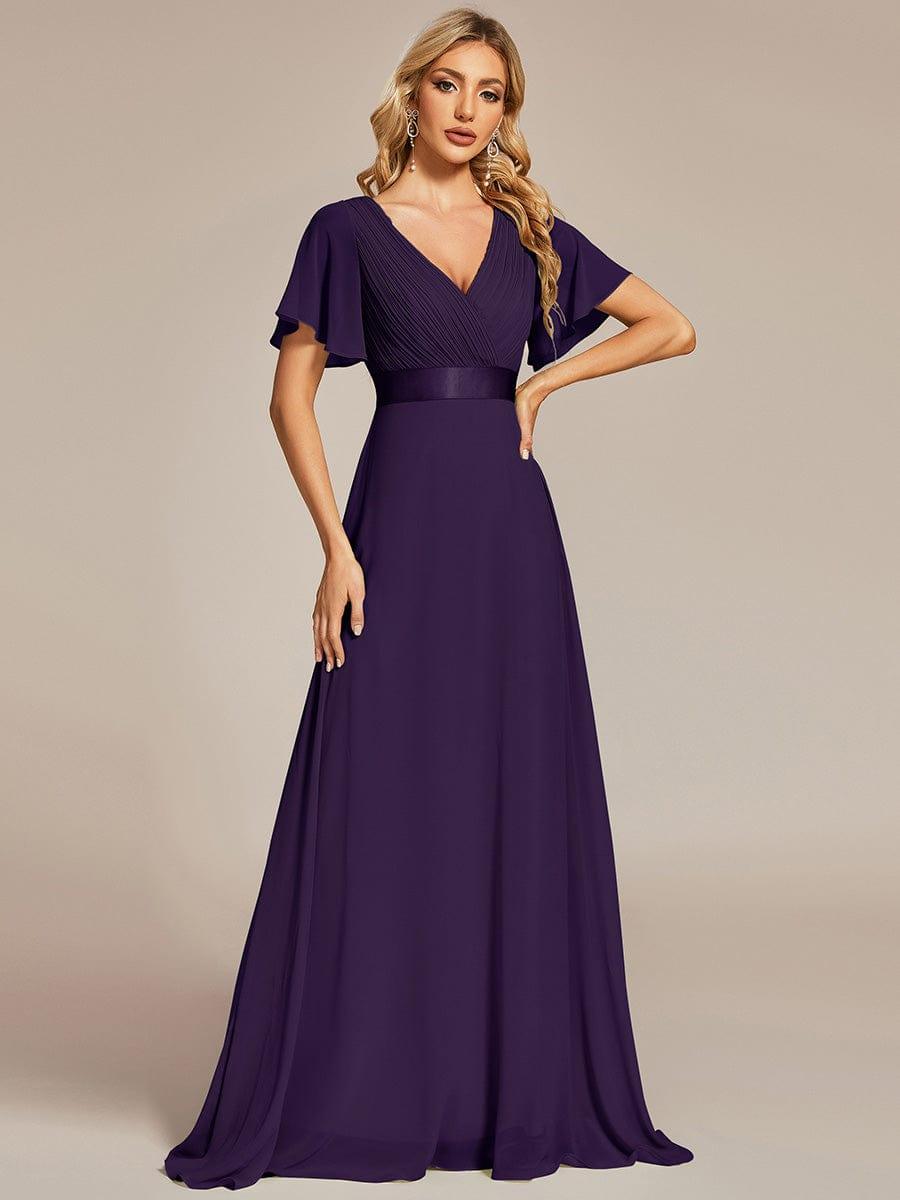 MONICA | Dlouhé šaty pro družičky s empírovým pasem a krátkými volánkovými rukávy | Bridesmaid Dresses | Elora Praha
